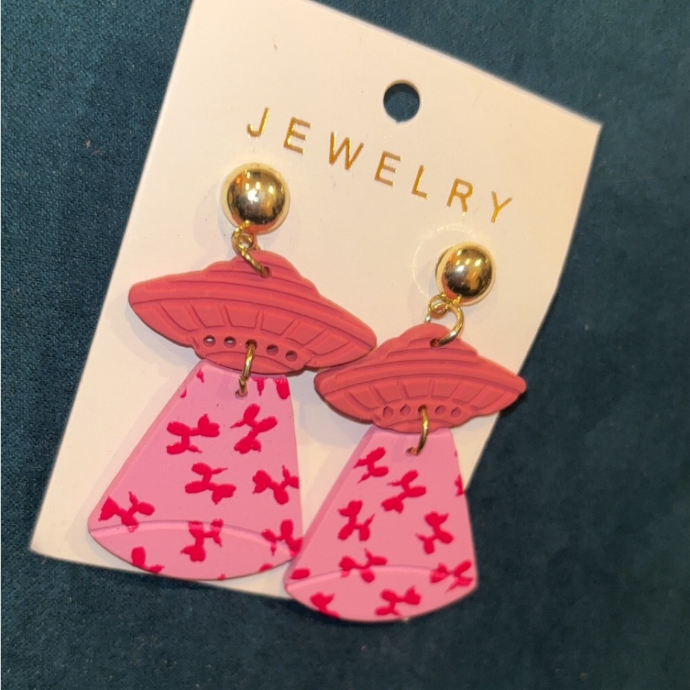 Pink alien ballon dog earrings
